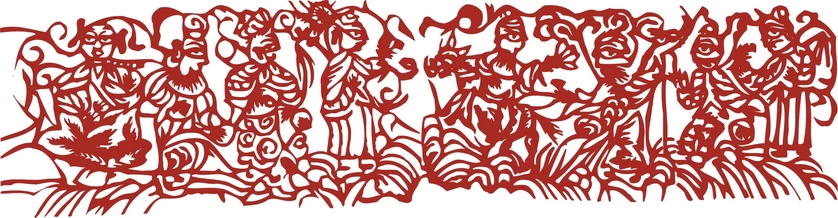 中国风中式传统喜庆民俗人物动物窗花剪纸插画边框AI矢量PNG素材【192】